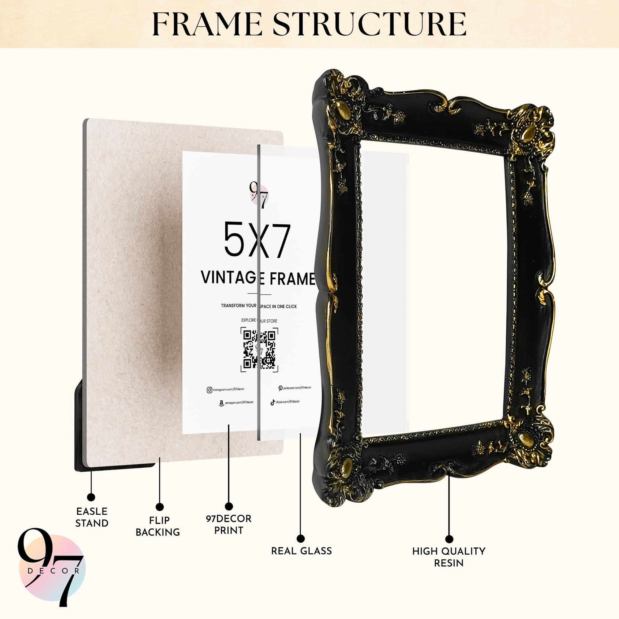 Black Vintage Picture Frames 5x7