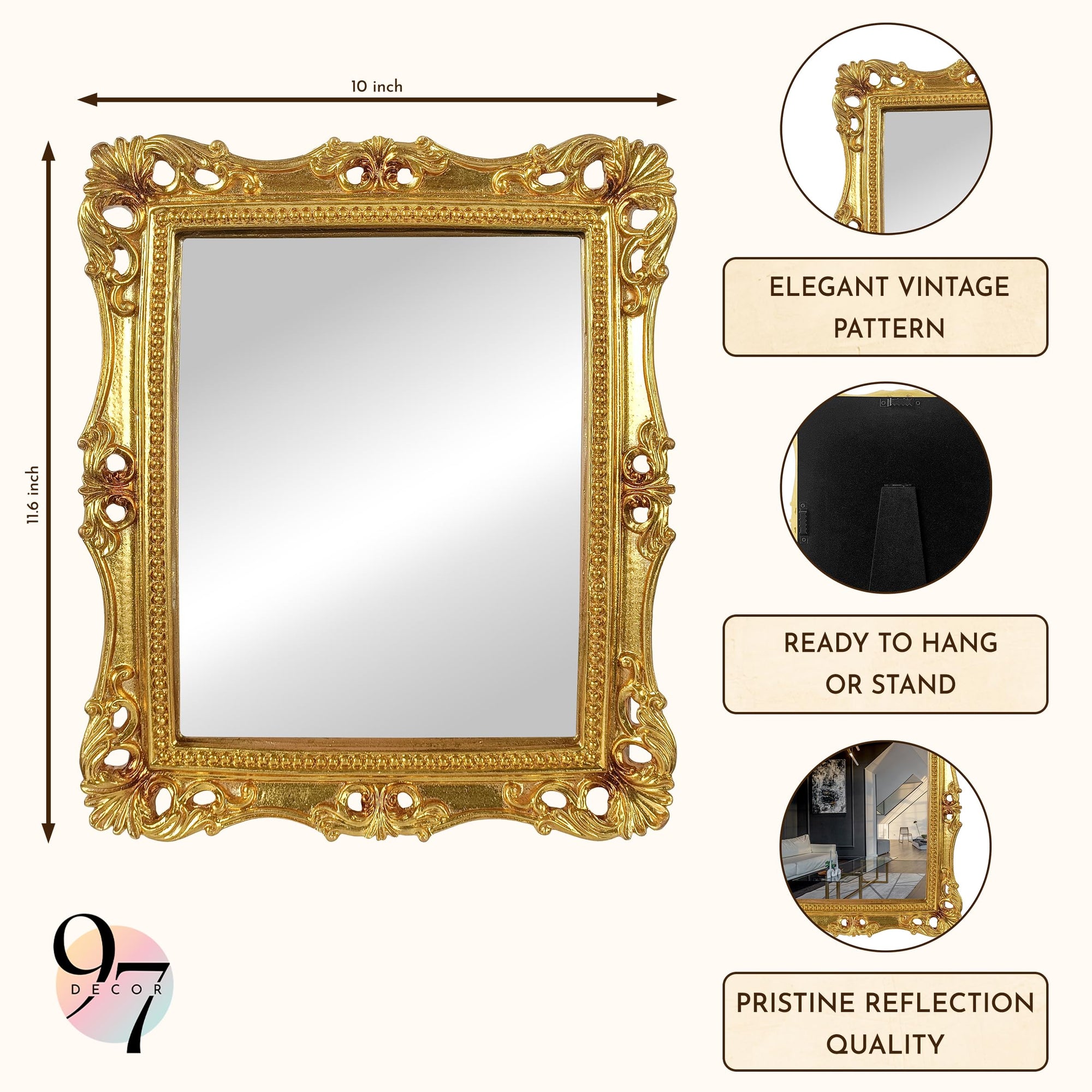 Antique Gold Wall Mirror Vintage Decor