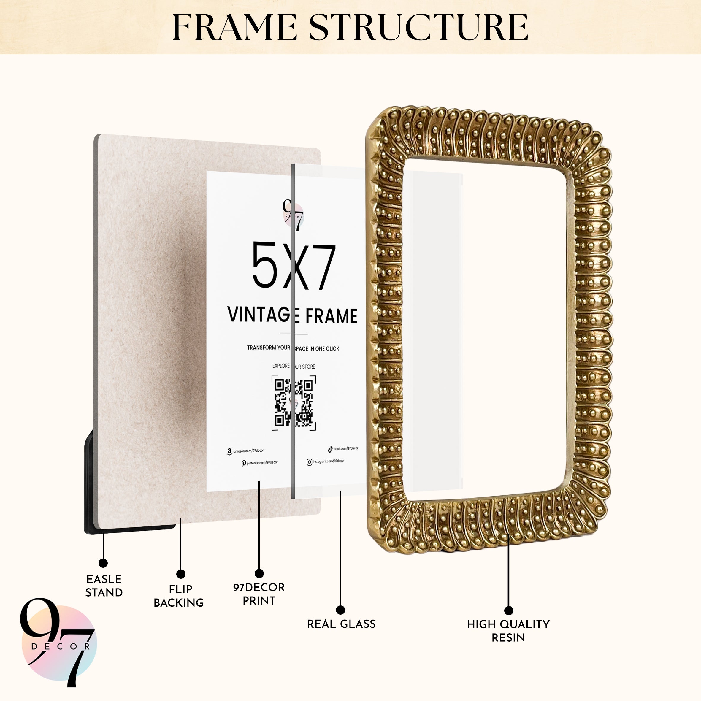 Vintage 5x7 Picture Frame Gold – 97 Decor