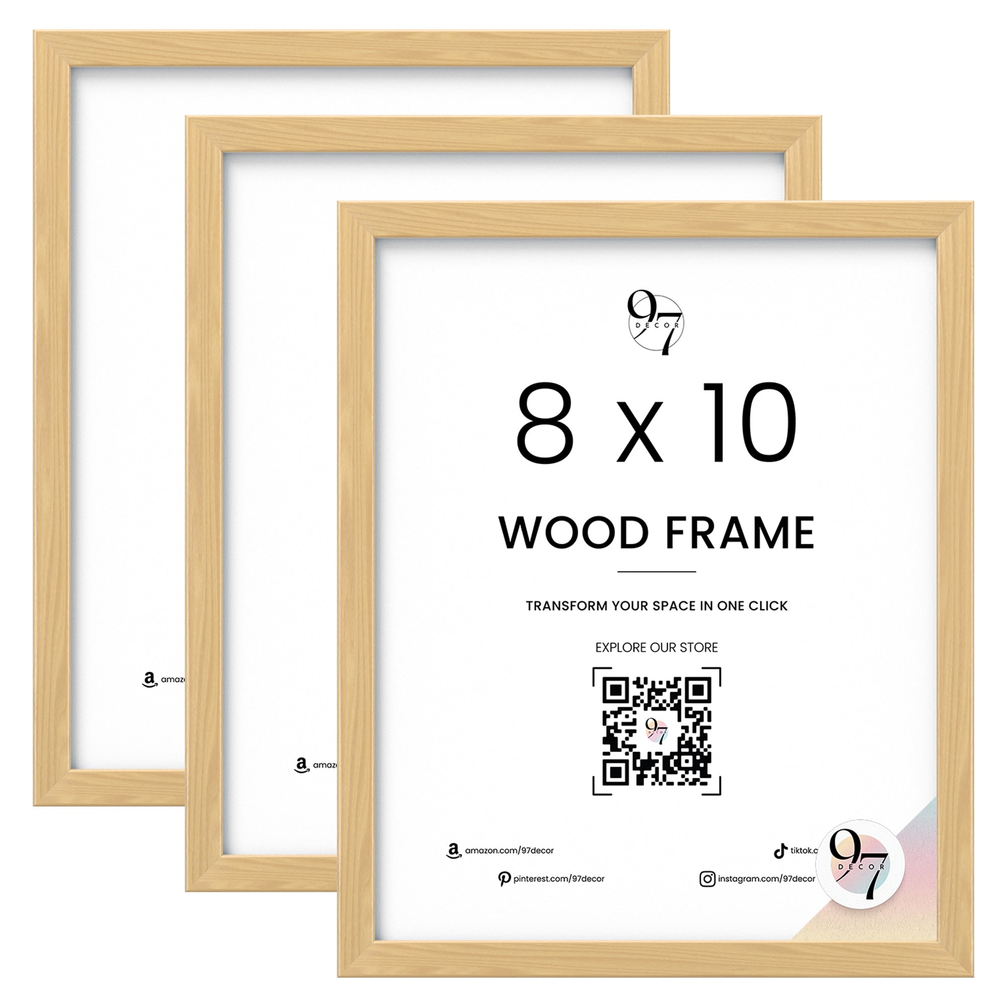 Set of 3 8x10 Beige Wood Frame