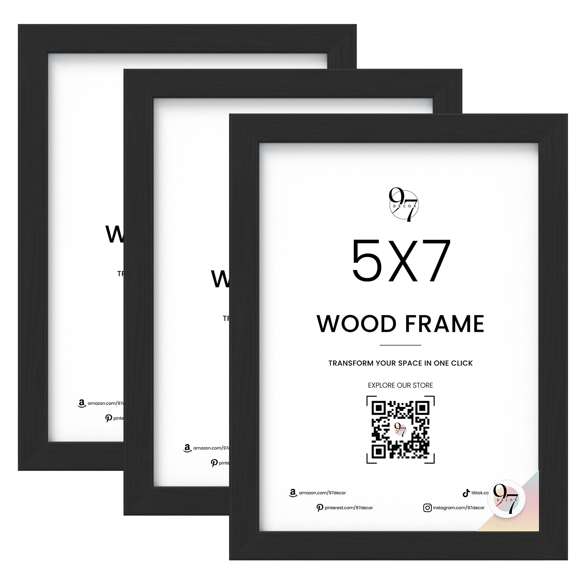 Set of 3 5x7 Black Wood Frame