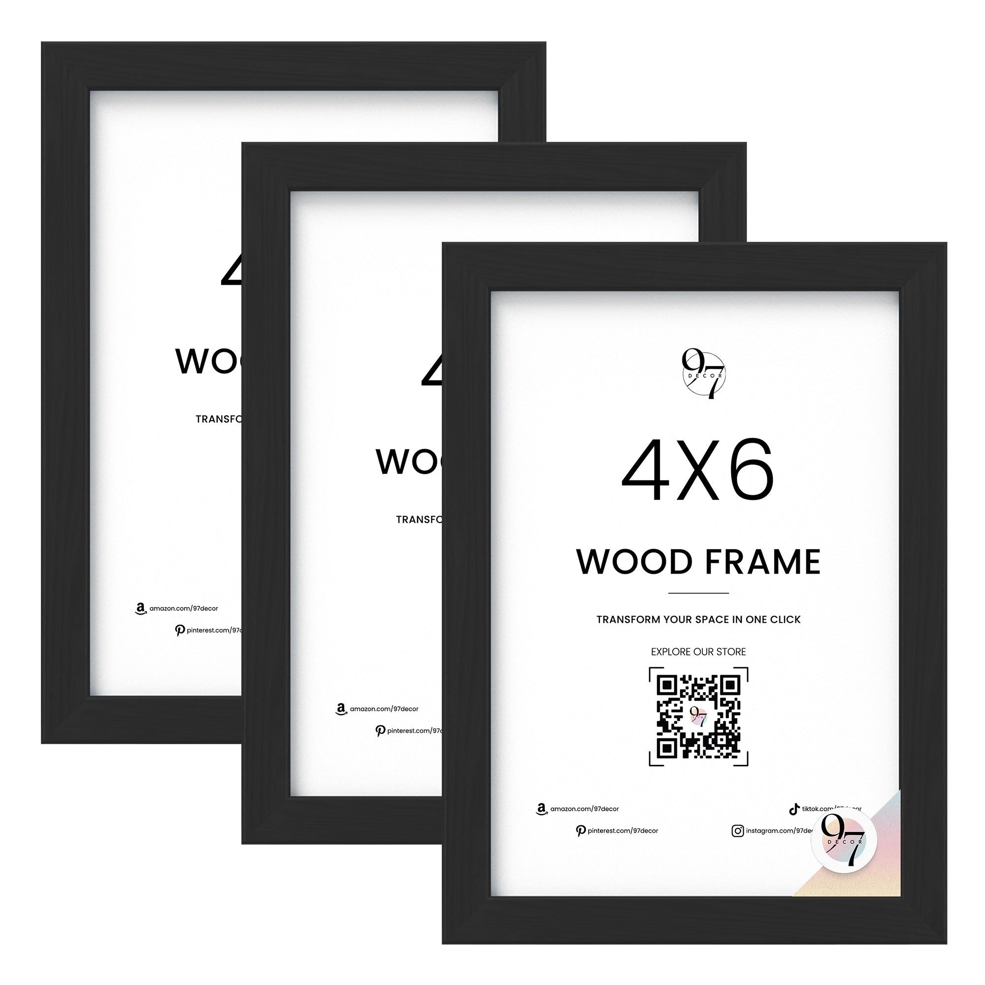 Set of 3 4x6 Black Wood Frame