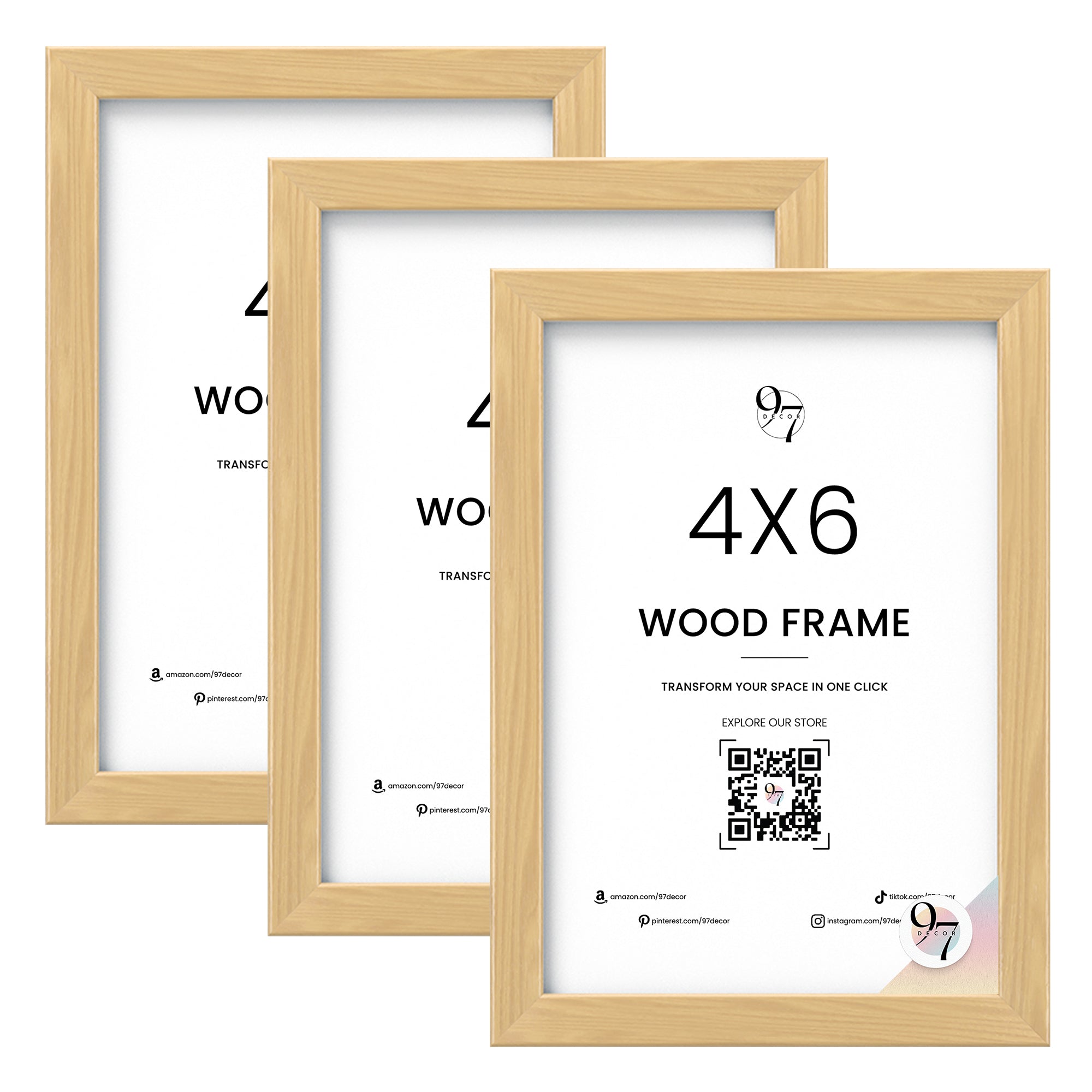 Set of 3 4x6 Beige Wood Frame