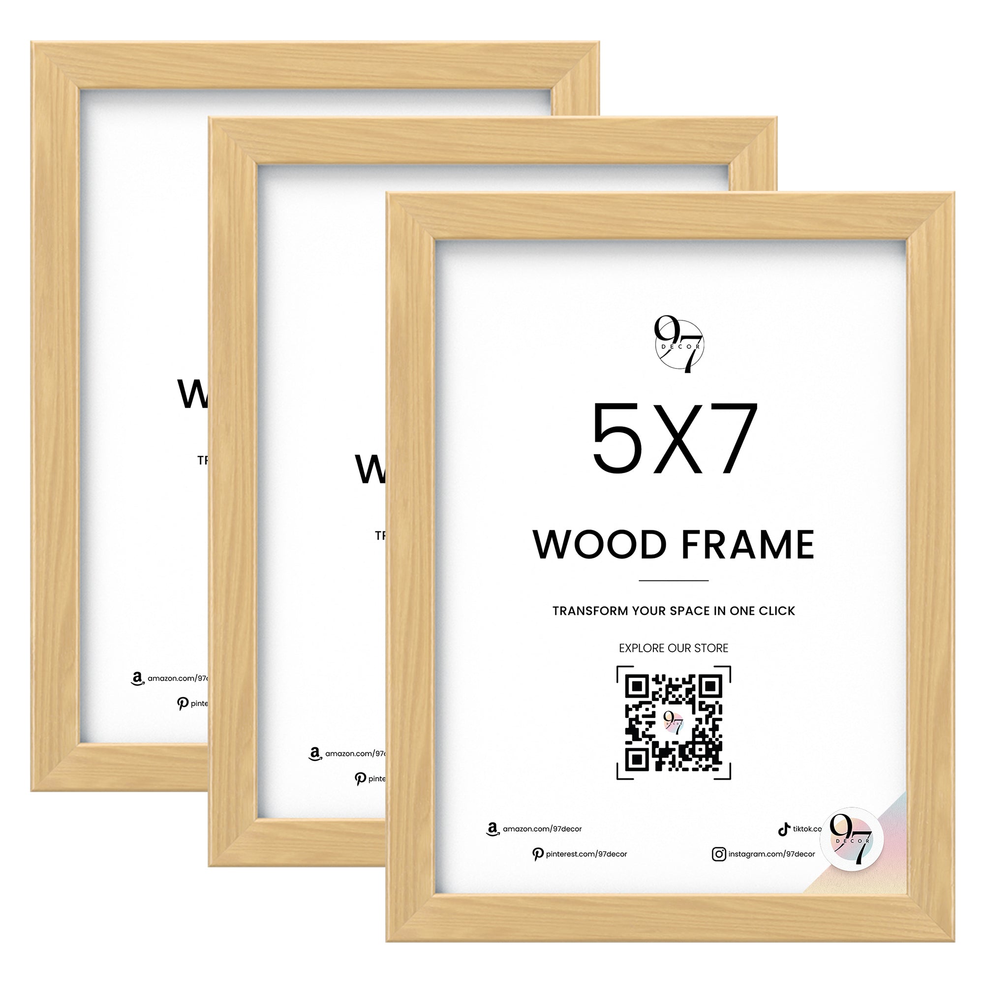 Set of 3 5x7 Beige Wood Frame