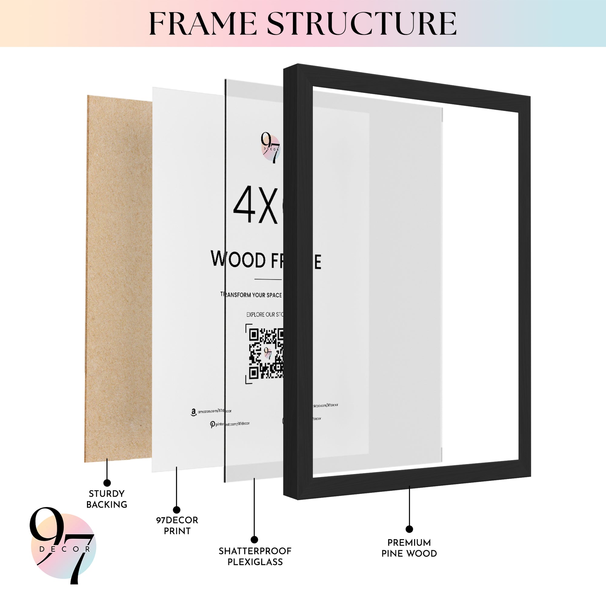 Set of 3 4x6 Black Wood Frame