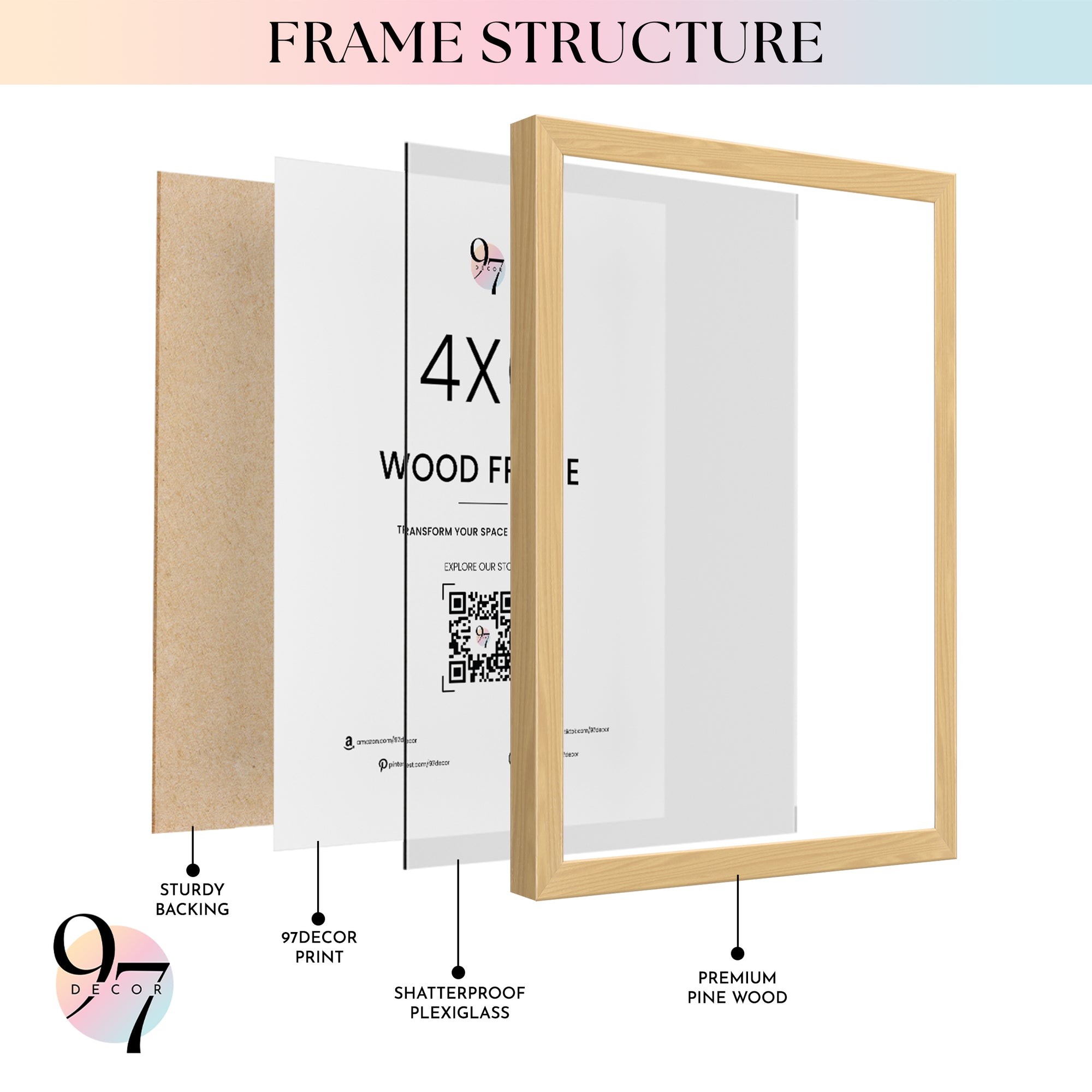 Set of 3 4x6 Beige Wood Frame