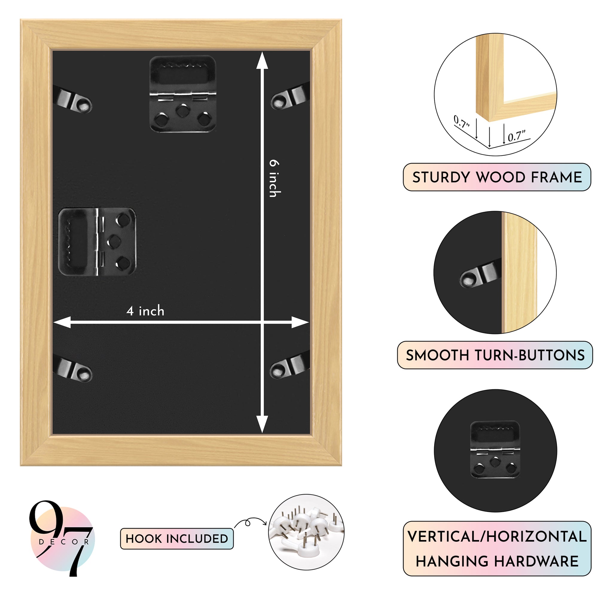 Set of 3 4x6 Beige Wood Frame
